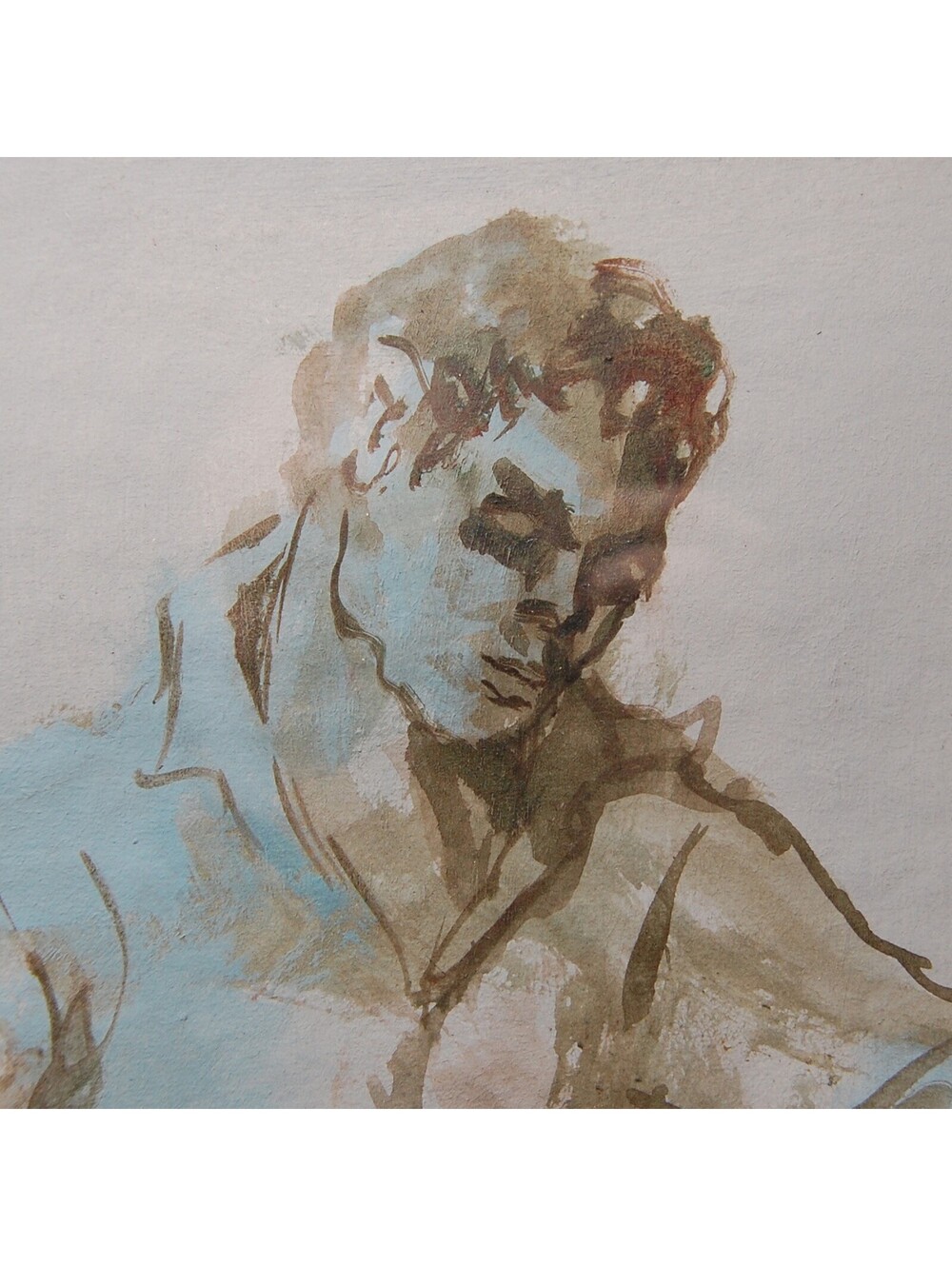 Portrait Man Cowboy Watercolor Painting by Leslie Larsson Texas Drawing MCM VTG